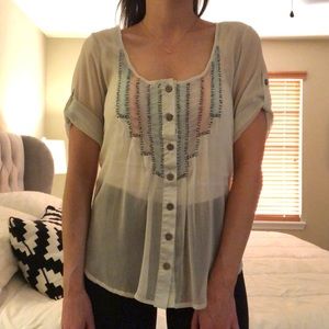 ✨BUCKLE Sheer Mint Shirt with Bead Details